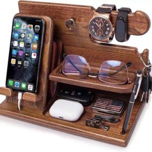 Solid Wood Desktop Charging Stand and Organizer